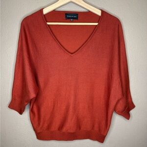 Premise V-neck Rust Orange Dolman Sleeve Sweater Preppy Fall Essentials Medium